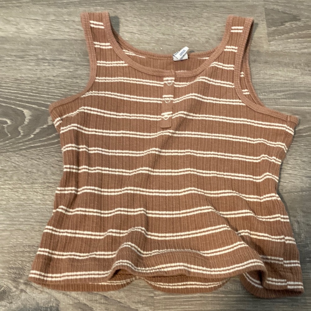 Brown & White Old Navy Ribbed Tank Top Size Medium Women’s